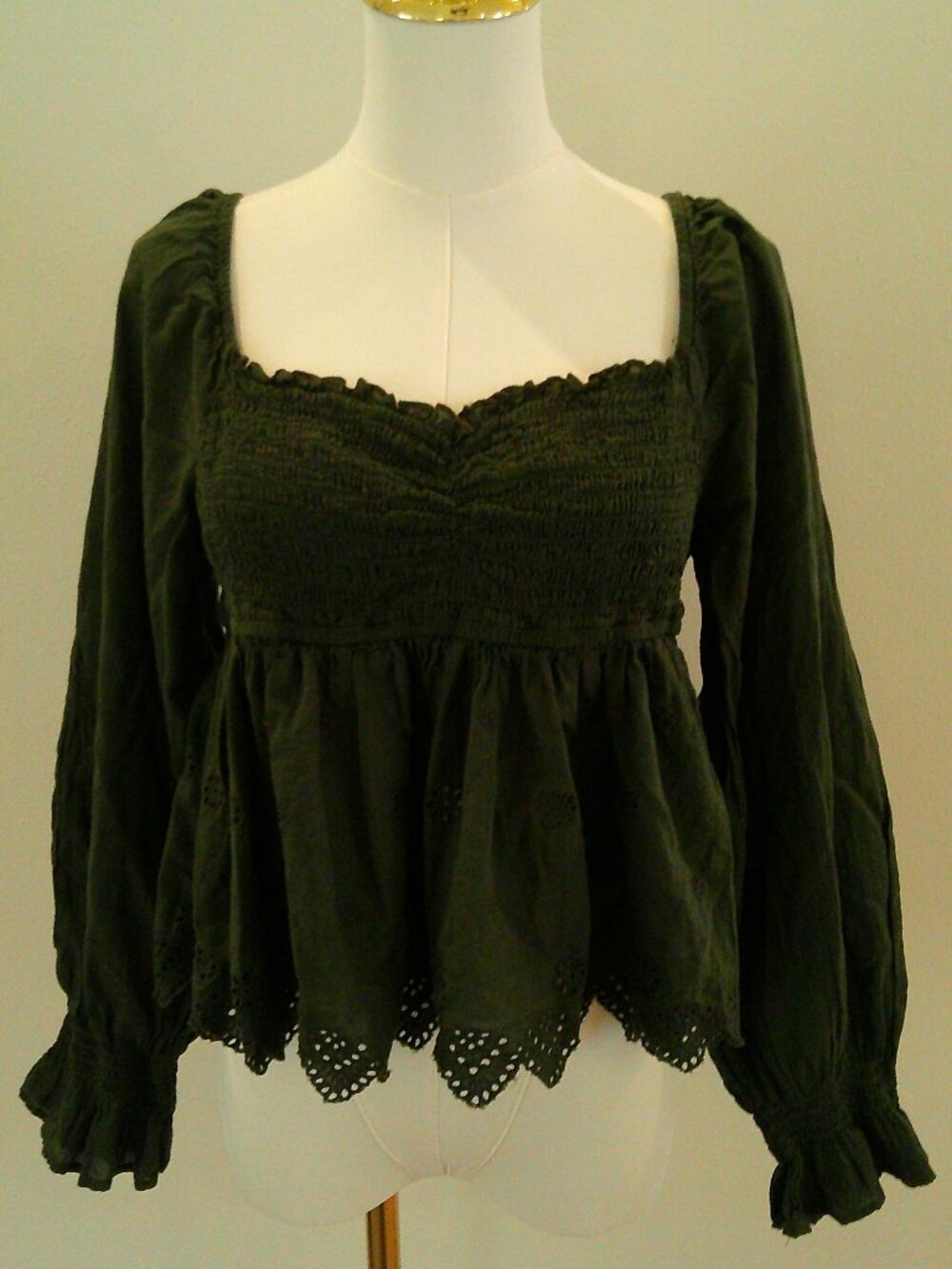 American Eagle Long-Sleeve Smocked Babydoll Blouse Large